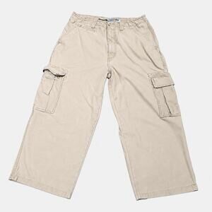 Vintage Anchor Blue Big Baggy Cargo Pants 32 Tan Y2K Skater Wide Leg Cropped